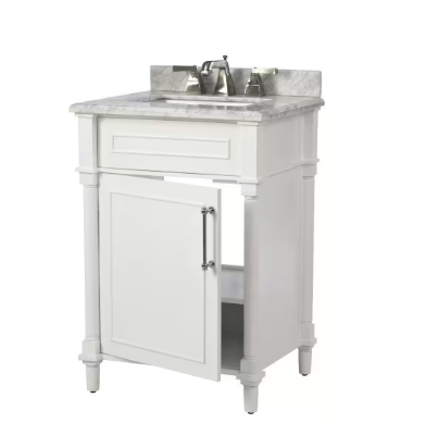 Aberdeen 24 in. W x 20 in. D x 34 in. H Single Sink Bath Vanity in White - $485