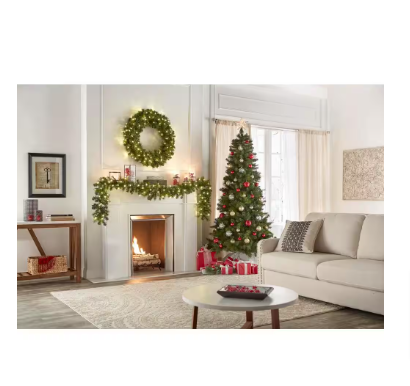 Home Accents Holiday 36 in. Pre-Lit LED Wesley Pine Artificial Christmas Wreath - $40