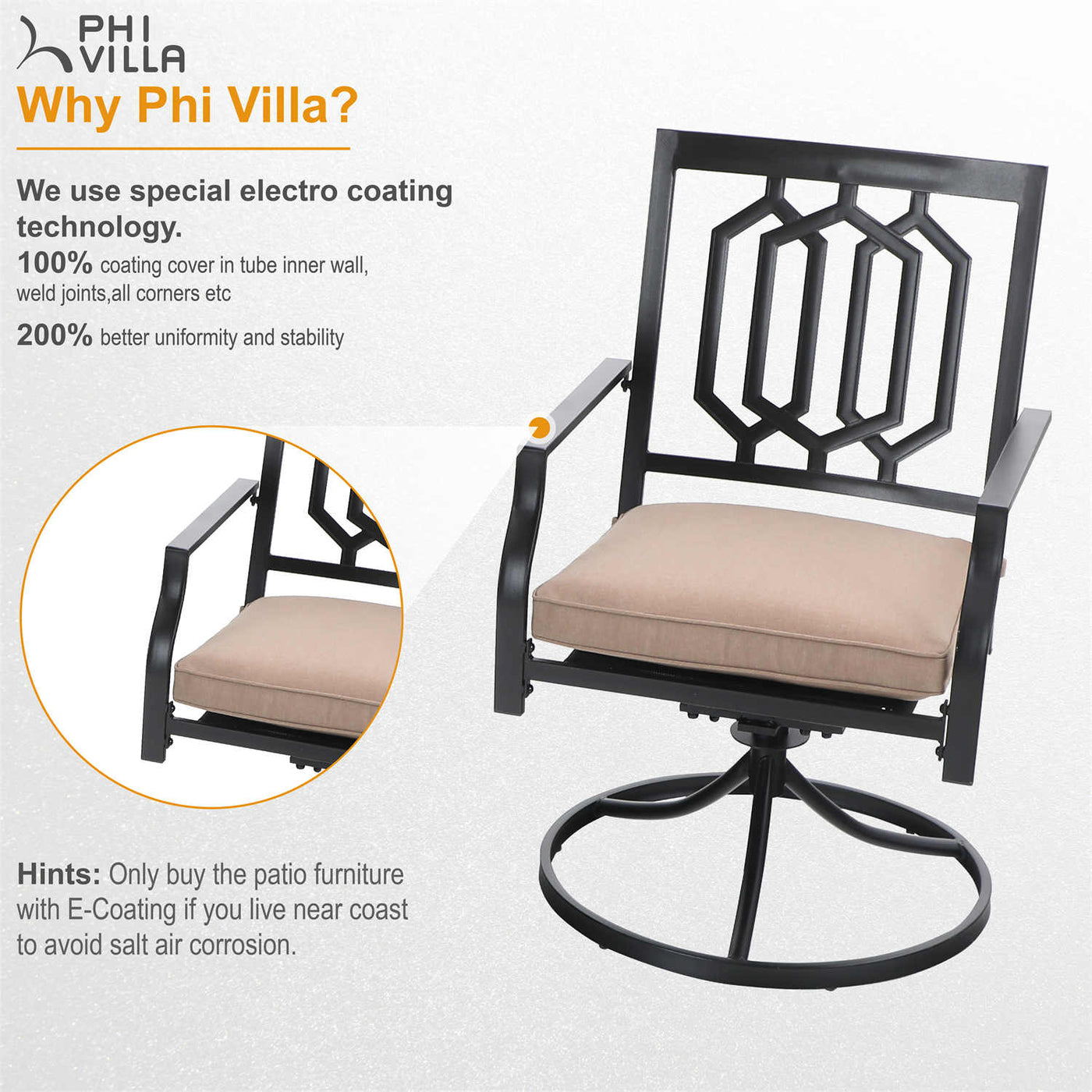 Phi Villa Outdoor Metal Dining Chairs fits Garden Backyard Chairs Furniture - Set of 2 - $155