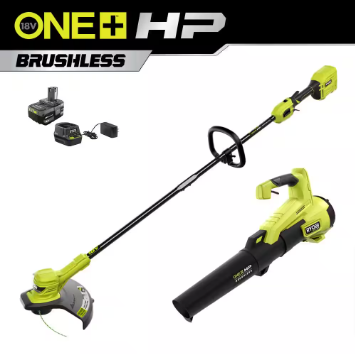 ONE+ HP 18V Brushless Cordless Battery String Trimmer and Leaf Blower Combo Kit - $210