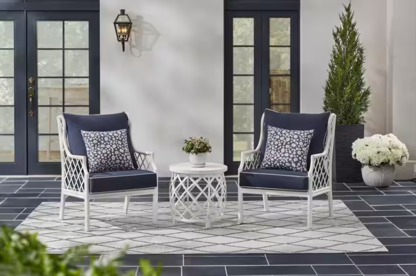 Shelbourne 3-Piece Aluminum Patio Conversation Set, Midnight Blue Cushions - $300