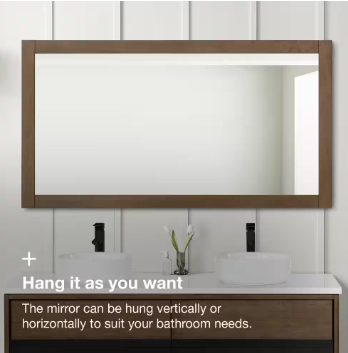 Kordite Rectangular Framed Wall Bathroom Vanity Mirror, 60”w x 33”h, Almond Latte - $124