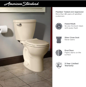 American Standard Cadet 3 FloWise Tall Height 2-Piece 1.28 GPF Single Flush Round Toilet - $130
