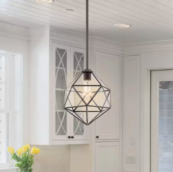 Home Decorators Collection 60-Watt 1 Light Bronze Mini-Pendant, Geometric Shade - $45