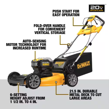 DEWALT 20V MAX 21.5 in. Battery Powered Walk Behind Self Propelled Lawn Mower - $490