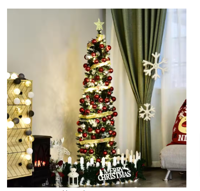HOMCOM 6 ft. Pre-Lit LED Slim Nobile Fir Artificial Christmas Tree - $35