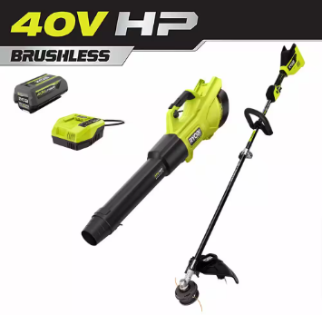 RYOBI 40V HP Brushless 600 CFM 155 MPH Leaf Blower and String Trimmer - $270