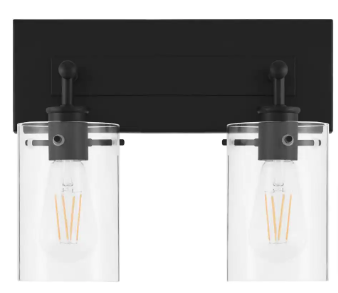 Regan 12.75 in. 2-Light Matte Black Bathroom Vanity Light with Clear Glass Shades - $40
