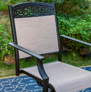 Black Aluminum Classic Pattern Swivel Rockers Sling Outdoor Dining Chair (2-Pack) - $240