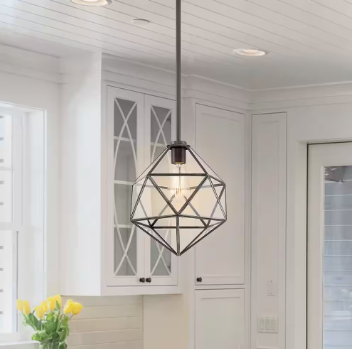 Home Decorators Collection 60-Watt 1 Light Bronze Mini-Pendant with Geometric Shade - $45