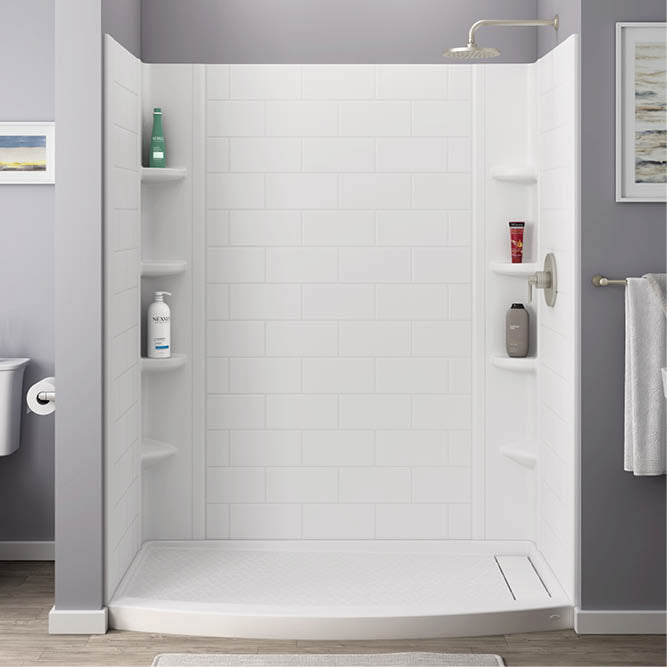 Ovation Curve 48 in. W x 72 in. H 3-Piece Glue Up Alcove Subway Tile Shower Walls - $200