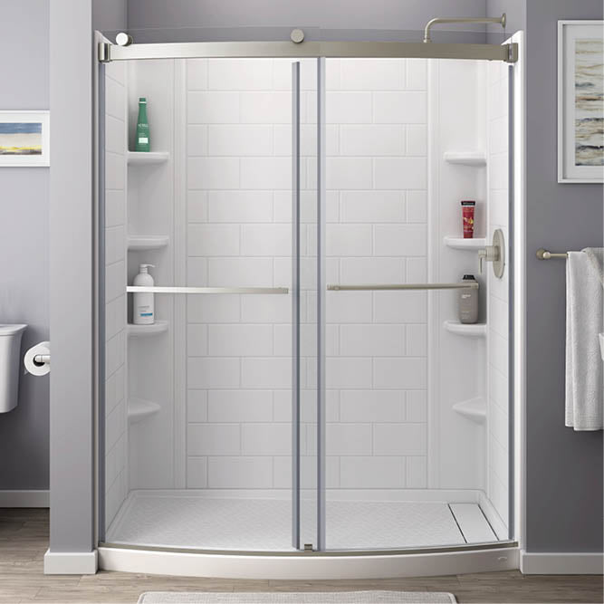 Ovation Curve 48 in. W x 72 in. H 3-Piece Glue Up Alcove Subway Tile Shower Walls - $200