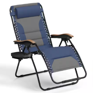 PHI VILLA Grey and Blue Metal Oversized Padded Folding Zero Gravity Chair - $75