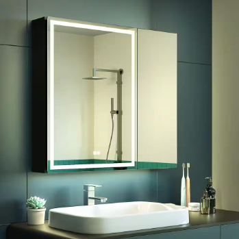 Rectangular Silver Surface Mount Double Doors LED Medicine Cabinet with Mirror - $175