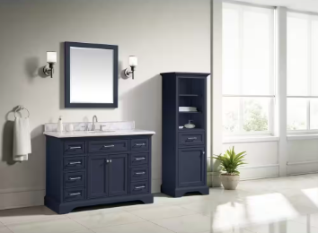 Windlowe Framed Rectangular Beveled Edge Bathroom Vanity Mirror in Navy Blue - $115
