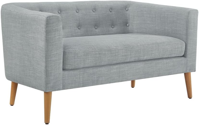 Amazon Basics Modern Upholstered Loveseat Sofa with Tufted Button, Light Grey - $205