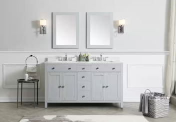 Austen Framed Rectangular Bathroom Vanity Mirror in Dove Grey - $120