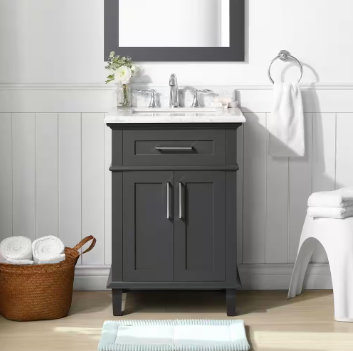 Sonoma Single Sink Bath Vanity in Dark Charcoal with Carrara Marble Top - $345