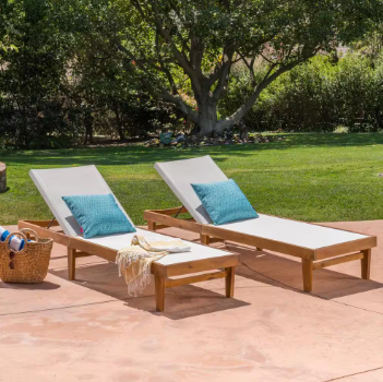Summerland White and Teak Brown Wood Outdoor Chaise Lounges (Set of 2) - $220