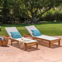 Summerland White and Teak Brown Wood Outdoor Chaise Lounges (Set of 2) - $220