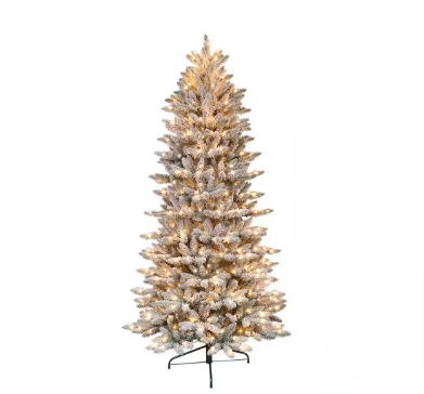 Puleo International 7.5 ft. Pre-Lit Flocked Slim Fraser Fir Artificial Christmas Tree - $140