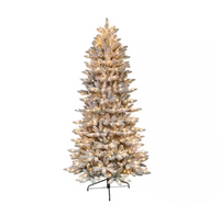 Puleo International 7.5 ft. Pre-Lit Flocked Slim Fraser Fir Artificial Christmas Tree - $135