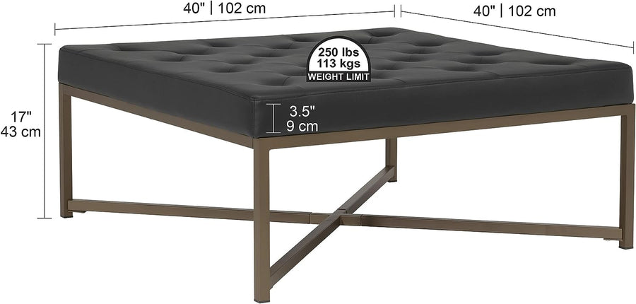 Home Camber Modern Large Cocktail Tufted Square Ottoman with Metal Frame - $160