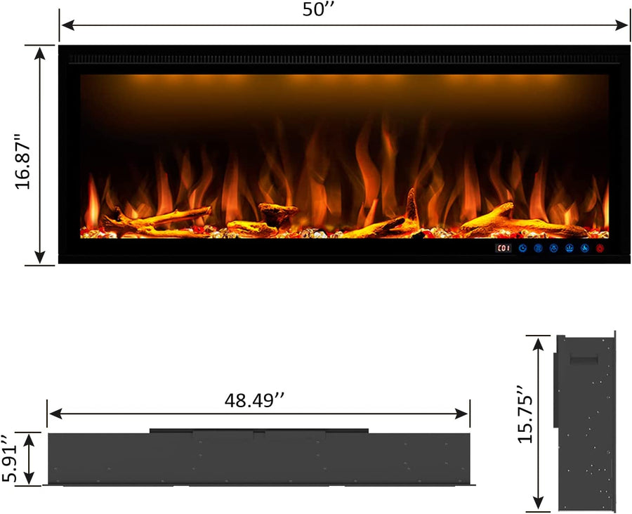 Smart Fireplace Heater, 50'' WiFi-Enabled Electric Fireplace Inserts, Control via Alexa-$400