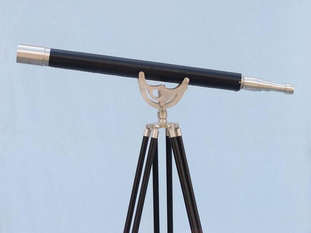 Hampton Nautical 65-inch Floor Standing Nickel/Leather Anchormaster Telescope - $195