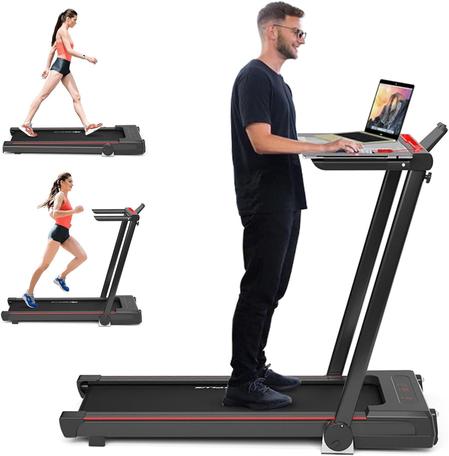 Goplus 3-in-1 Treadmill with Large Desk, 2.25HP Folding Electric Treadmill - $220