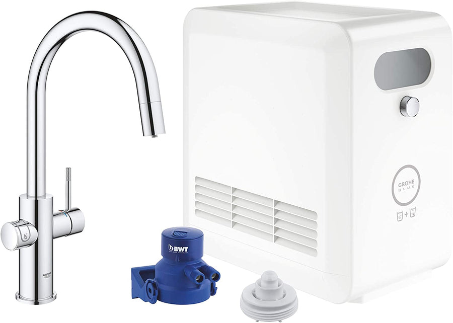 GROHE 31251002 Blue Professional Kitchen Faucet Starter Kit, Starlight Chrome-$1360