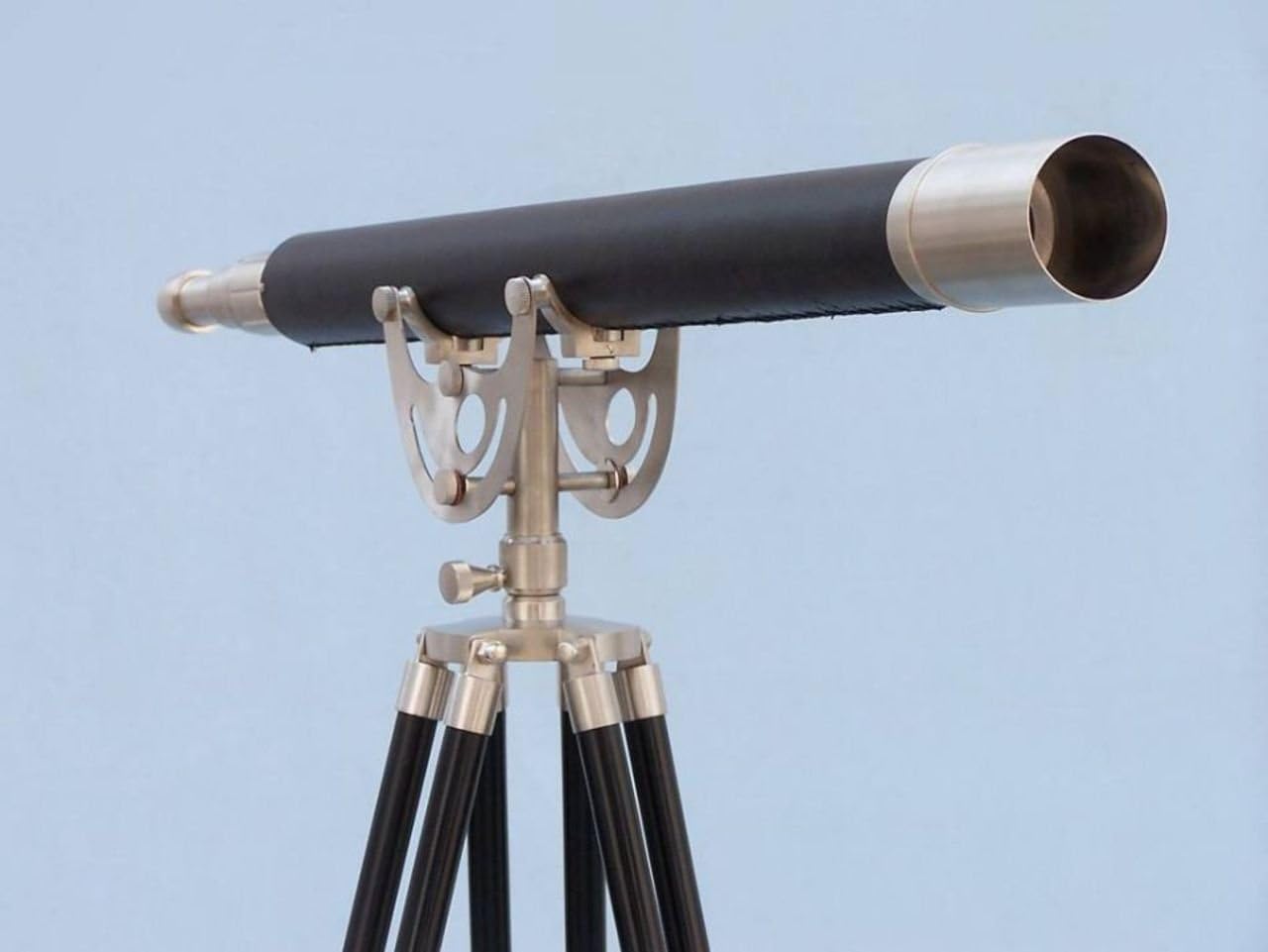 Hampton Nautical 65-inch Floor Standing Nickel/Leather Anchormaster Telescope - $195