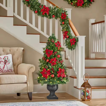 Home Accents Holiday 4.5 ft. Berry Bliss Potted LED Pre-Lit Artificial Christmas Tree - $50