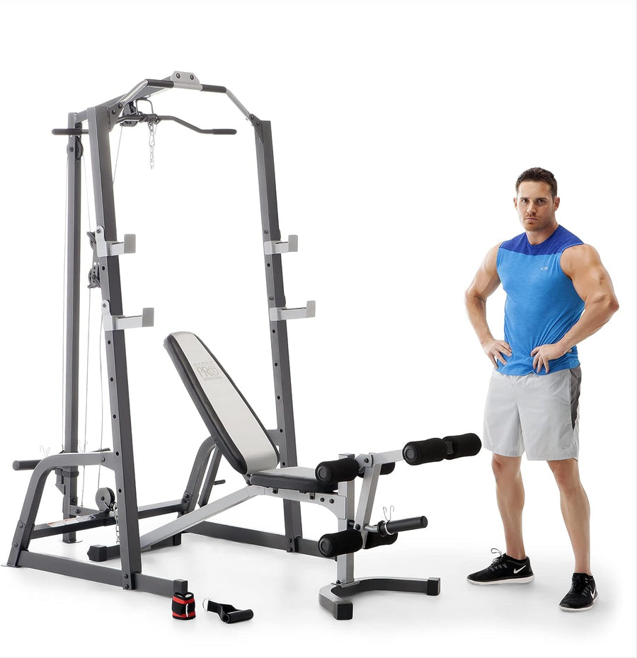 Marcy Pro Deluxe Cage System with Weightlifting Bench All-in-One Home Gym - $360