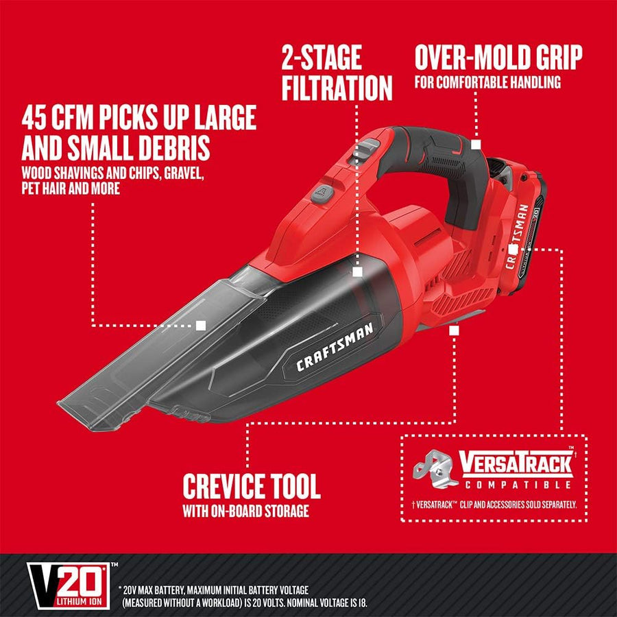 Craftsman V20 Cordless Hand Vacuum, 45 CFM, 2 Stage Filtration System with Filter - $60