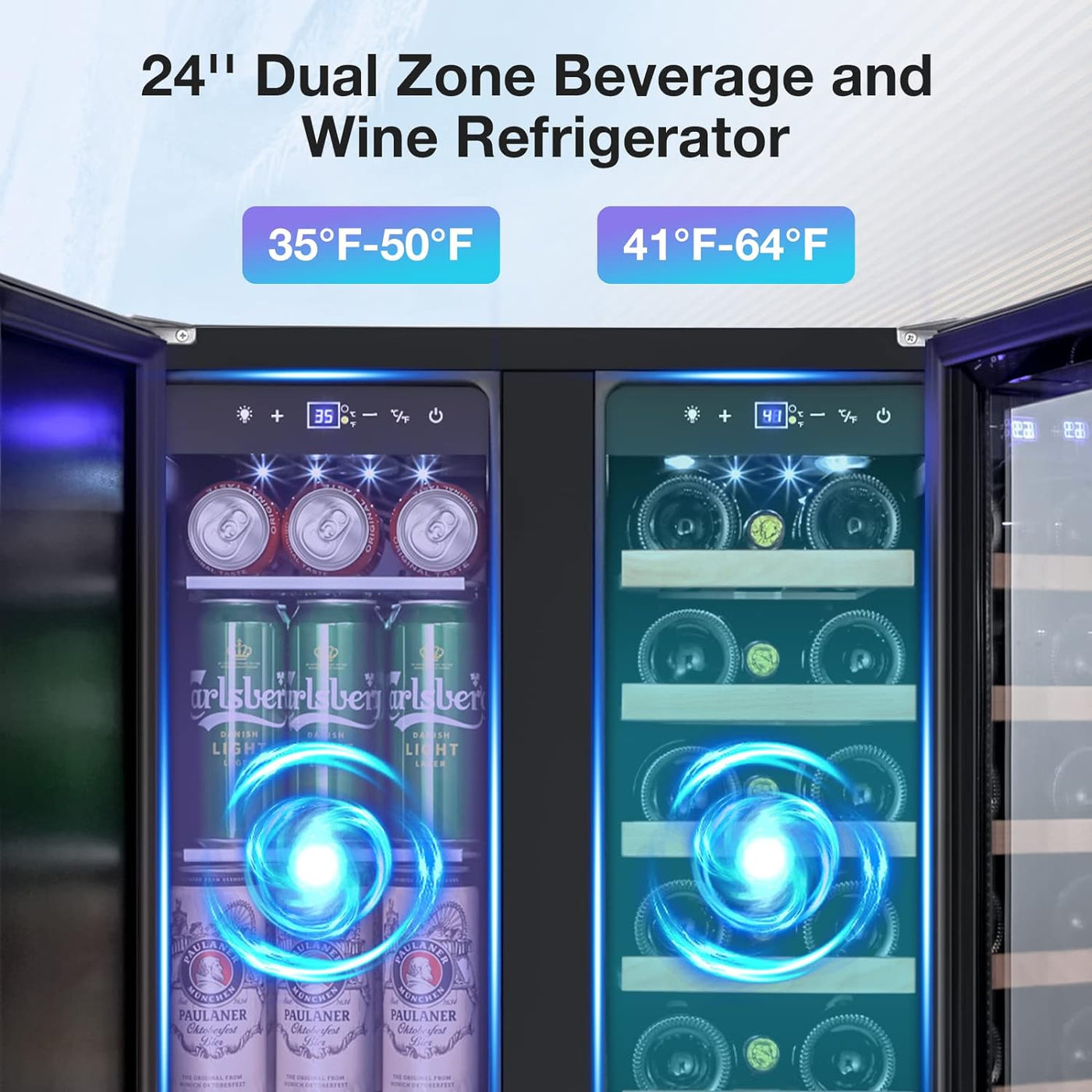 Tylza Wine and Beverage Refrigerator, 24 inch Dual Zone Wine Beverage Cooler - $430