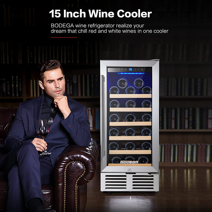 BODEGA 15 Inch Wine Cooler Under Counter, 31 Bottle Mini Fridge Wine Cooler-$390