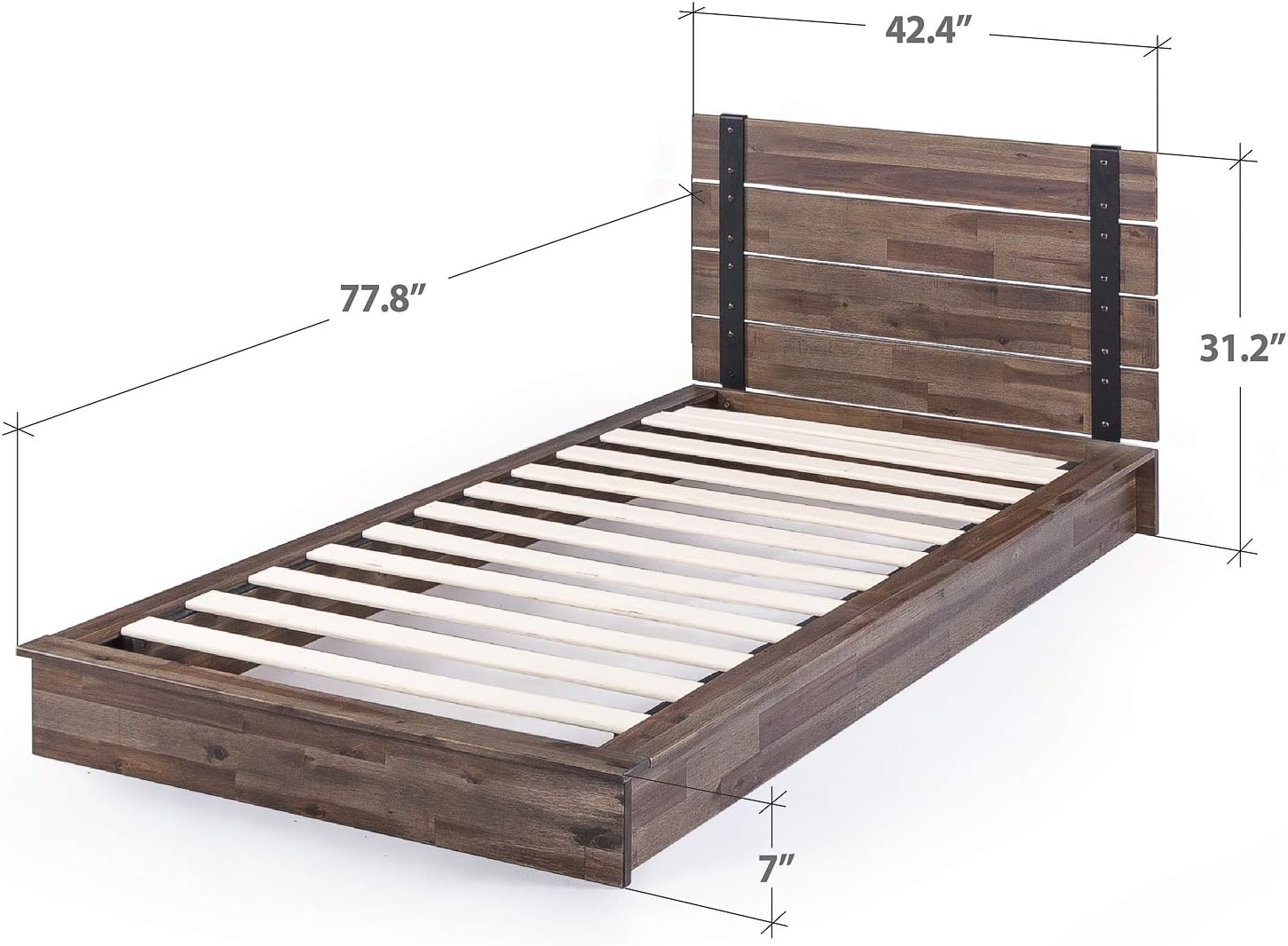 ZINUS Brock Metal and Wood Platform Bed Frame / Solid Acacia Wood, Twin - $165
