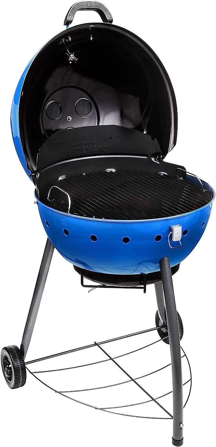 Char-Broil 21302145 Kettleman TRU-Infrared Charcoal Kettle Grill, Blue - $145