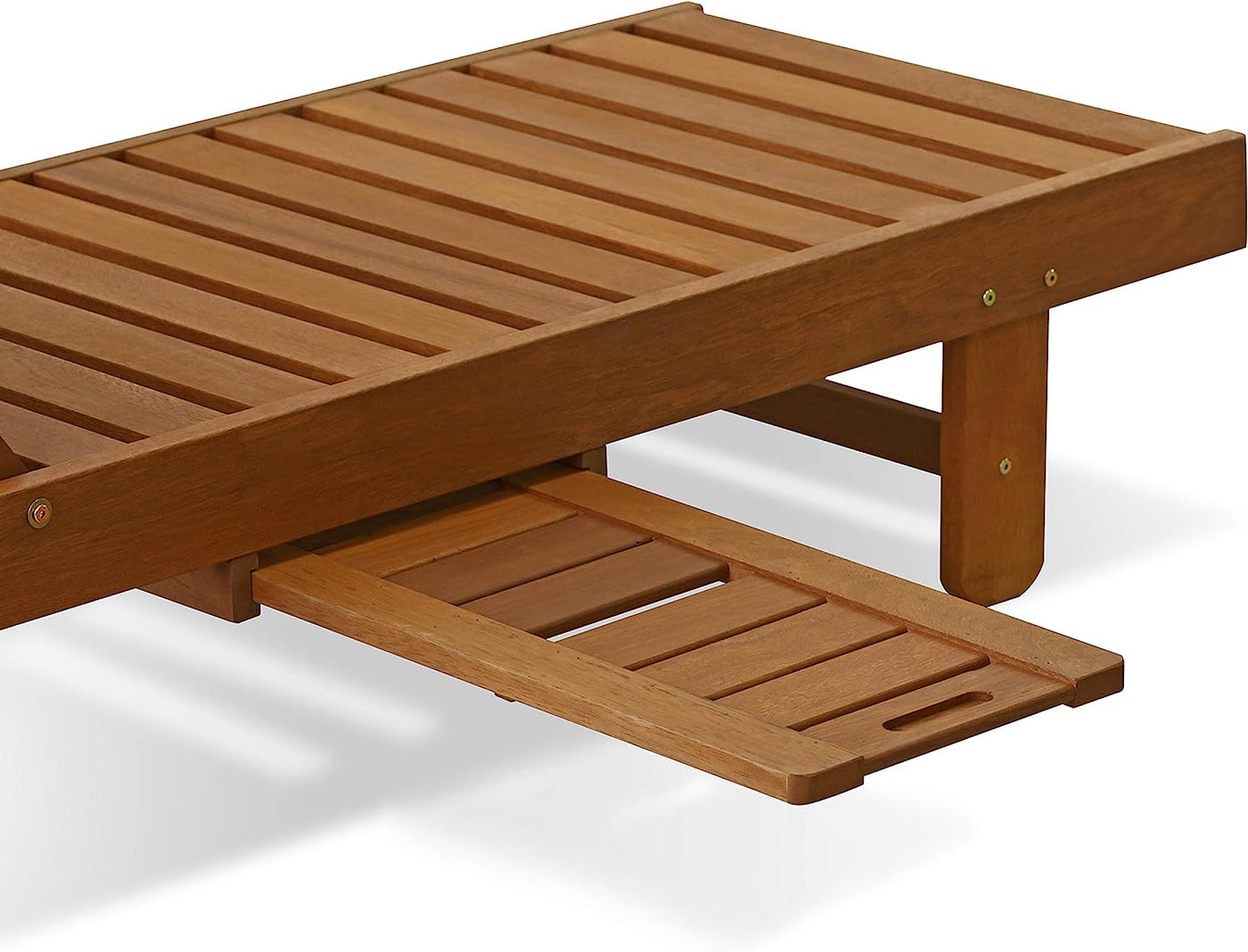 Outdoor Hardwood Patio Furniture Sun Lounger with Tray in Teak Oil, Natural - $100