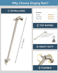 15 Inch Extra Long Brushed Nickel Adjustable Shower Head Extension Arm - $10