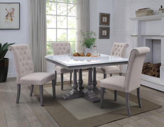 Yabeina Collection 73270 48" Dining Table with Marble Top, in Gray Oak Finish - $655