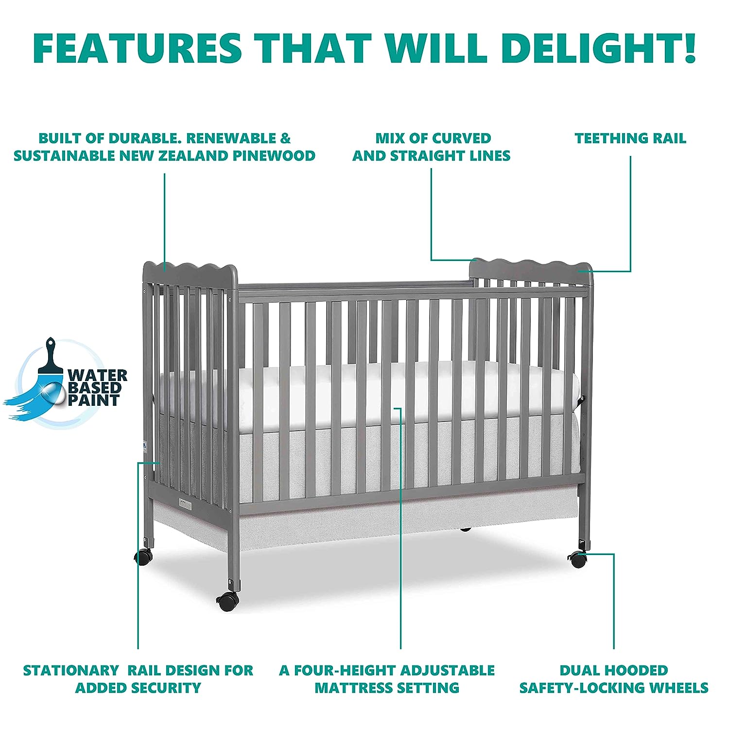 Dream On Me Carson Classic 3-in-1 Convertible Crib in Steel Grey - $80