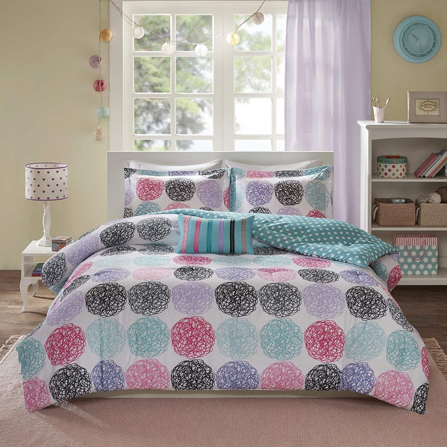 Mi Zone Carly Comforter Set, Doodled Circles Polka Dots Bed Set, Twin/Twin XL - $40