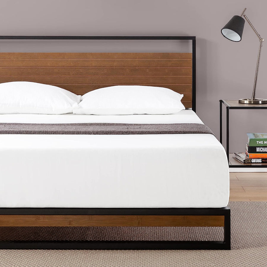ZINUS Suzanne 37 Inch Bamboo & Metal Platform Bed Frame, Chestnut Brown, Queen - $155