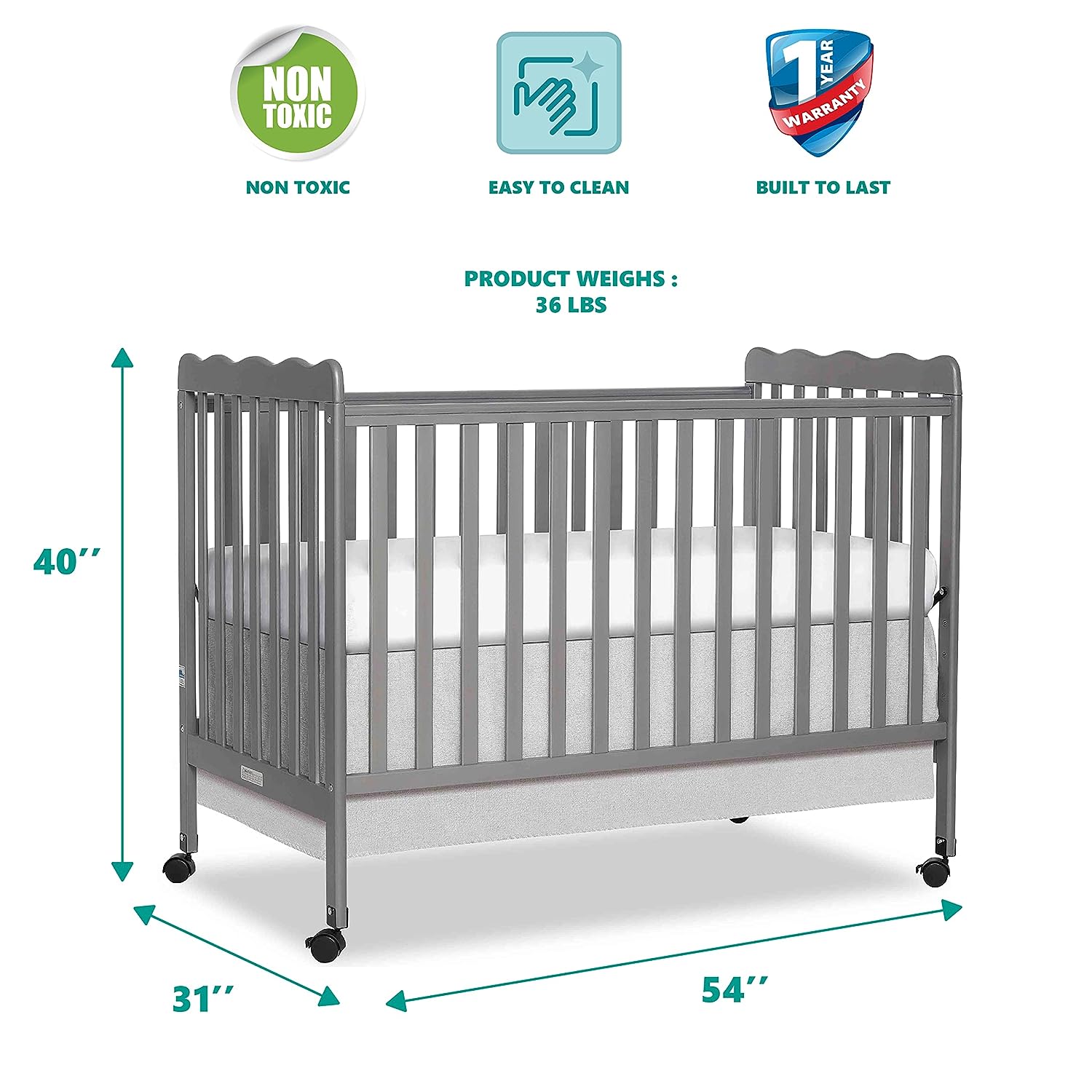 Dream On Me Carson Classic 3-in-1 Convertible Crib in Steel Grey - $80