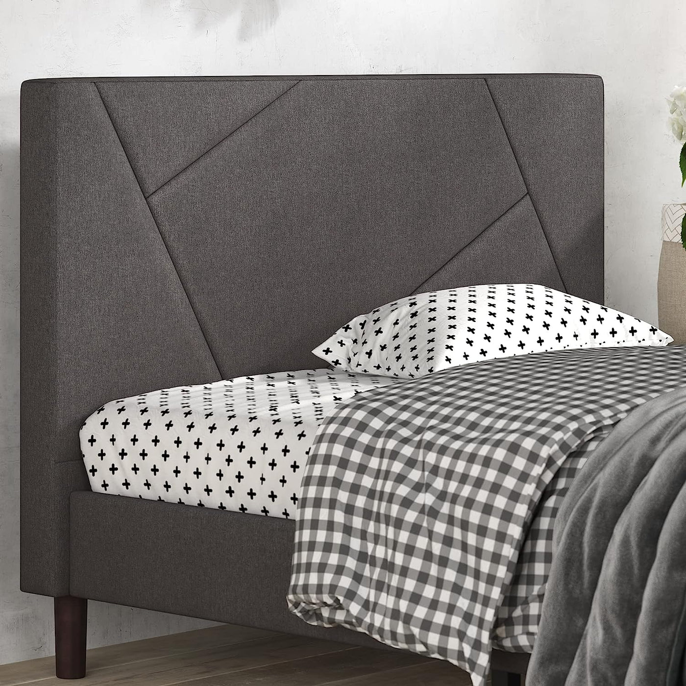 Zinus Judy Upholstered Platform Bed Frame / Mattress Foundation, Queen, Grey - $145