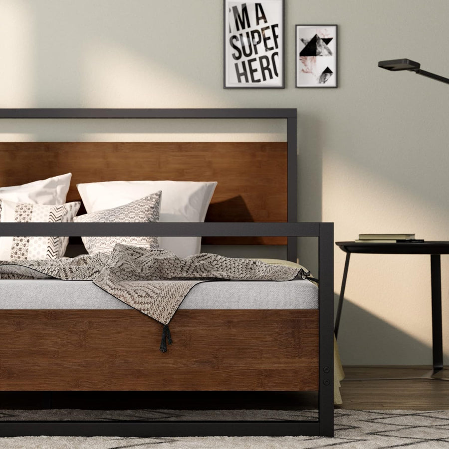 ZINUS Suzanne Bamboo and Metal Platform Bed Frame with Footboard, King - $190