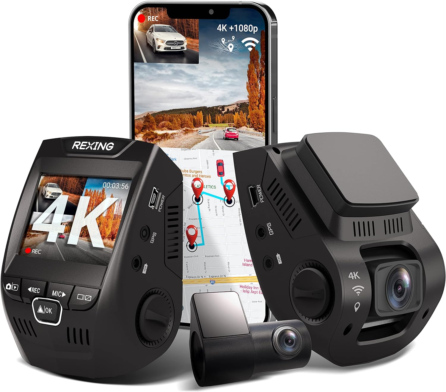 COOAU 3 Channel Dash Cam WiFi, 2.5K+1080P+1080P Front and Rear