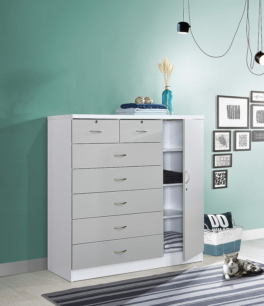 Hodedah 7 Drawer Jumbo Chest, Five Large Drawers, Two Smaller Drawers - $230